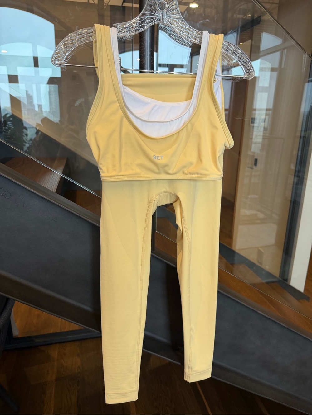 SET Active Butter Yellow Layered Bra and Leggings Set - S